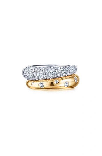 Kwiat 18kt White And Yellow Gold Cobblestone Diamond Double Band Ring In White Gold/ Diamond