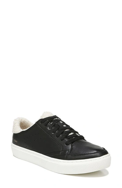 Dr. Scholl's All In Cozy Faux Shearling Sneaker In Black Leather