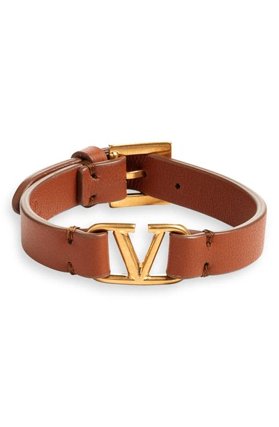 Valentino Garavani Vlogo Leather Bracelet In Selleria