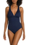 La Blanca Island Goddess Multistrap Cross Back One Piece Swimsuit In Indigo