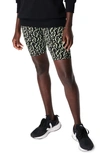 Sweaty Betty Power High Waist Pocket Bike Shorts In Green Leopard Print