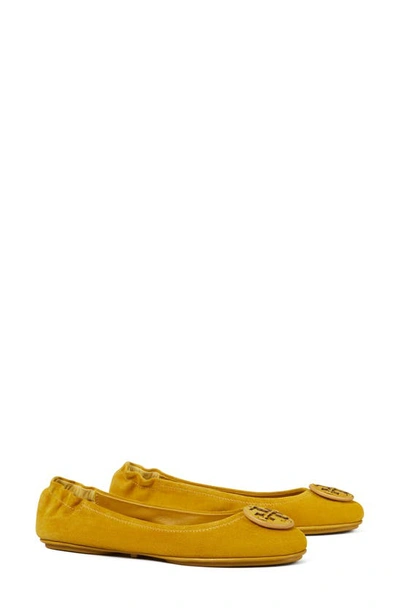 Tory Burch Minnie Travel Ballet Flat In Yellow/ Yellow- Suede