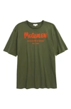 Alexander Mcqueen Graffiti Logo Graphic Tee In Khaki / Orange