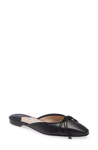 Manolo Blahnik Ballerimu Suede Bow Ballerina Flat Mules In Black