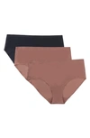 Uwila Warrior No Brainer Assorted 3-pack Seamless Full Briefs In 2 Toffee And 1 Tap Shoe Black