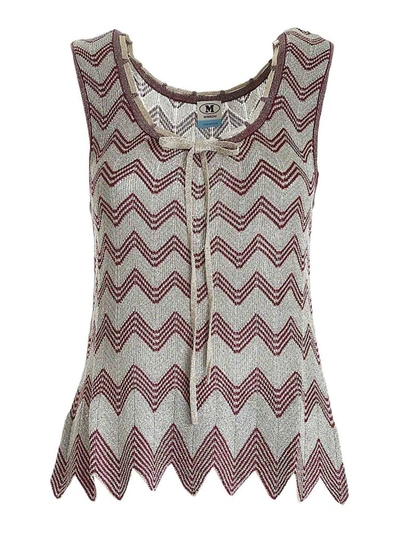 M Missoni Knitted Top In Blue, Gold And Burgundy In Light Blue