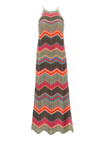 M Missoni Long Dress With Multicolor Zig-zag Motif In Neutrals