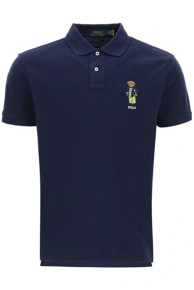 Polo Ralph Lauren Slim Fit Polo Shirt With Bear Embroidery In Blue