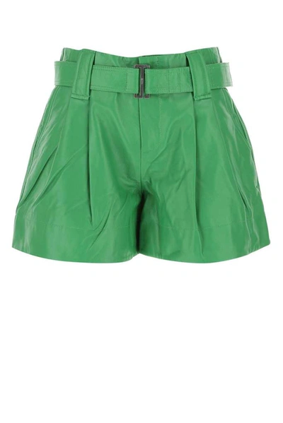 Ganni Belted Pleat-detail Shorts In Green