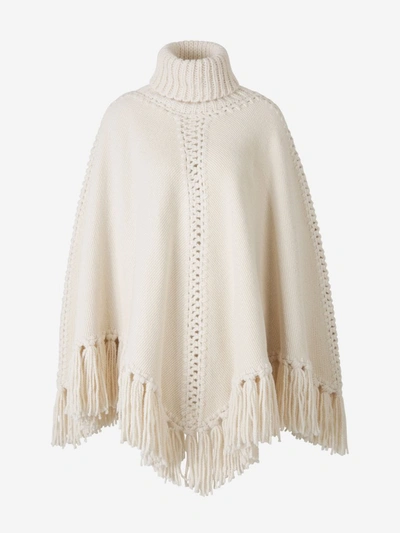 Zimmermann Fringed Knitted Poncho In White