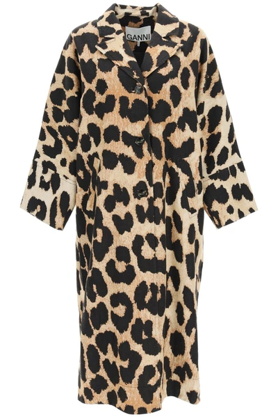 Ganni Leopard-print Linen Canvas Topper Jacket