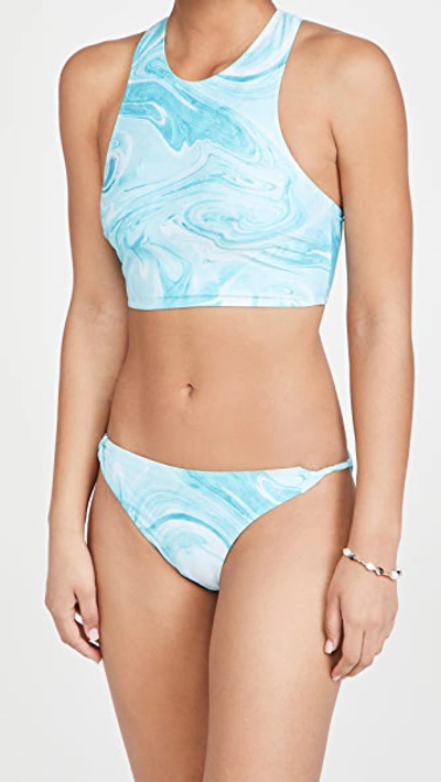 Ganni Twisted Printed Recycled Bikini Briefs In Bachelor Blue