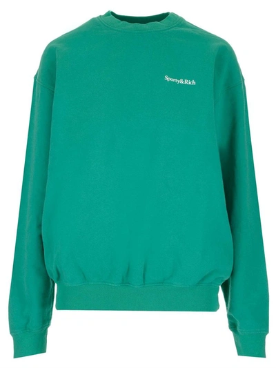 Sporty And Rich Sporty & Rich Eat Veggies Logo Embroidered Sweatshirt In Green