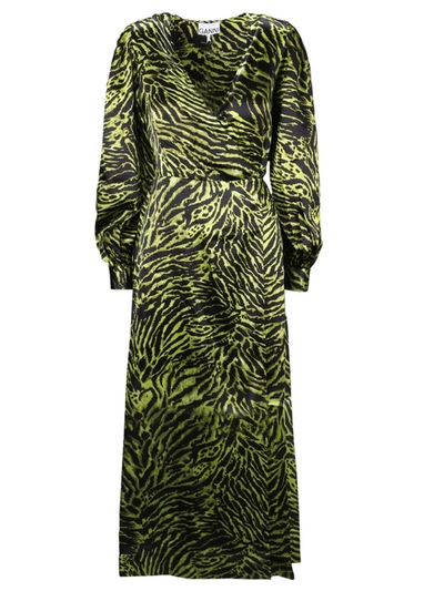 Ganni Animal Print Maxi Dress - 绿色 In Lime Tiger