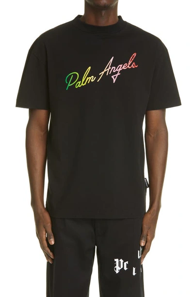 Palm Angels “miami”logo棉质平纹针织t恤 In Black