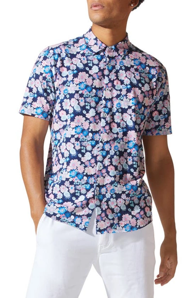 Good Man Brand Flex Pro Slim Fit Print Short Sleeve Button-up Shirt In Blue Canal Street Floral