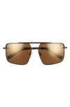 Hurley Explorer 58mm Polarized Navigator Sunglasses In Matte Black/ Brown Base