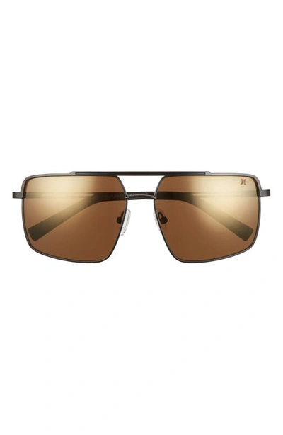 Hurley Explorer 58mm Polarized Navigator Sunglasses In Matte Black/ Brown Base