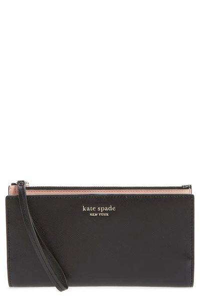 Kate Spade Spencer Continental Leather Wristlet In Black
