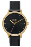 Nixon 'the Kensington' Leather Strap Watch, 37mm In Black/ Gold