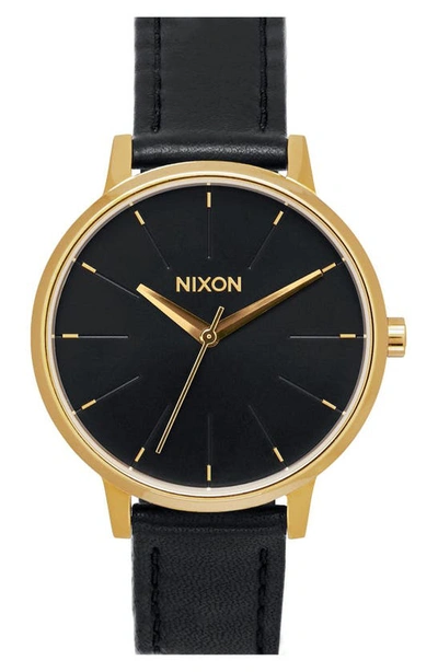 Nixon 'the Kensington' Leather Strap Watch, 37mm In Black/ Gold