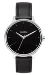 Nixon 'the Kensington' Leather Strap Watch, 37mm In Black/ Silver