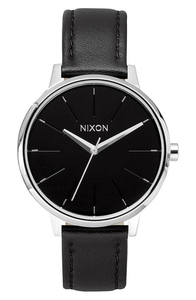 Nixon 'the Kensington' Leather Strap Watch, 37mm In Black/ Silver