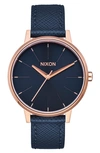 Nixon 'the Kensington' Leather Strap Watch, 37mm In Blue/ Rose Gold
