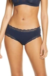 Hanro Cotton Lace Hipster Briefs In Deep Navy 1610