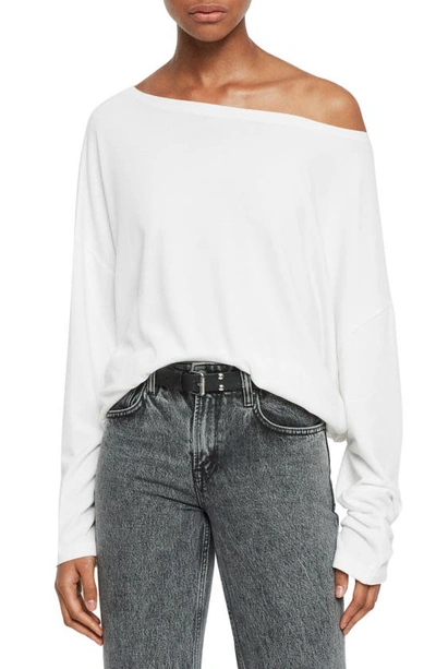 Allsaints Rita Oversize One-shoulder Long Sleeve Tee In Chalk White