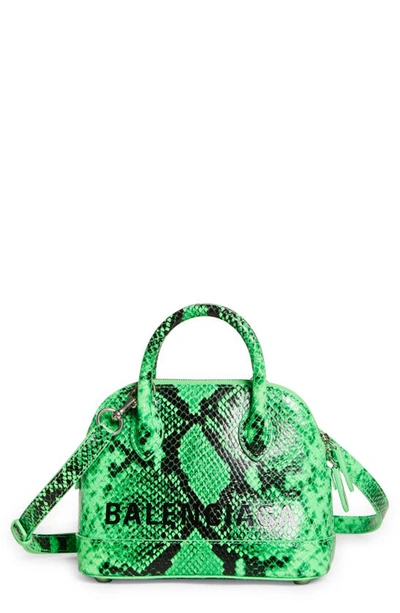 Balenciaga Extra Extra Small Ville Aj Snake Embossed Leather Satchel In Fluo Green Black