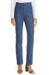 Rotate Birger Christensen Jada Seamed Zip Cuff Straight Leg Jeans In Dark Blue Denim