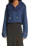 Rotate Birger Christensen Rotate Loretta Cropped Denim Jacket In Dark Blue Denim