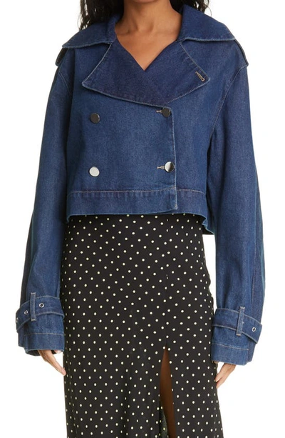 Rotate Birger Christensen Rotate Loretta Cropped Denim Jacket In Blue
