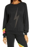 Aviator Nation Bolt Chevron Stripe Sweatshirt In Charcoal/ Neon