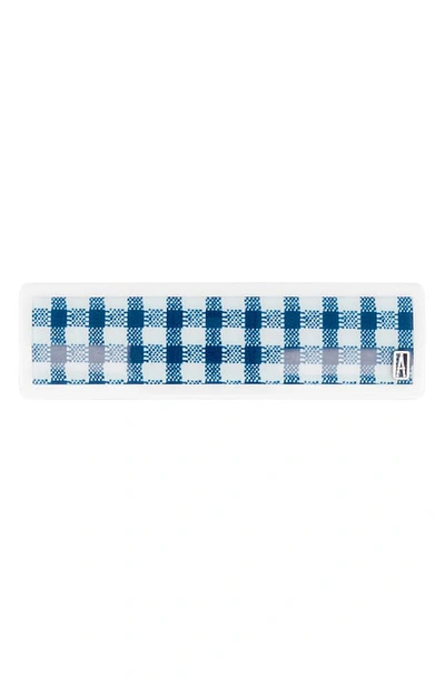 Alexandre De Paris Gingham Small Barrette In Navy Blue And White