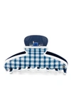 Alexandre De Paris Gingham Jaw Hair Clip In Navy Blue And White