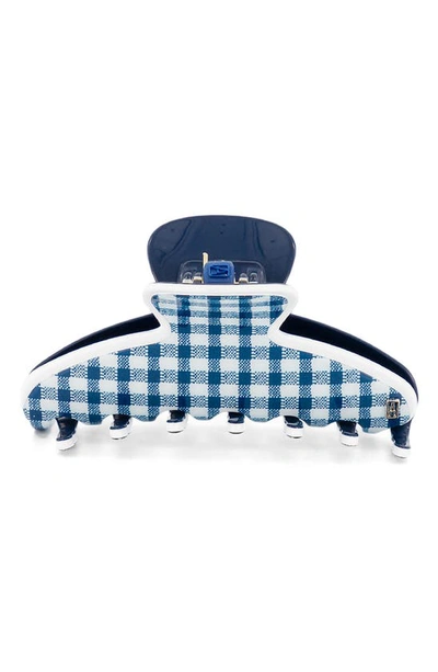 Alexandre De Paris Gingham Jaw Hair Clip In Navy Blue And White