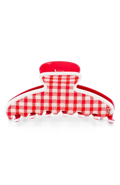 Alexandre De Paris Gingham Jaw Hair Clip In Red And White