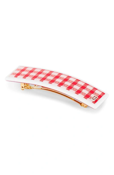 Alexandre De Paris Gingham Small Barrette In Red And White