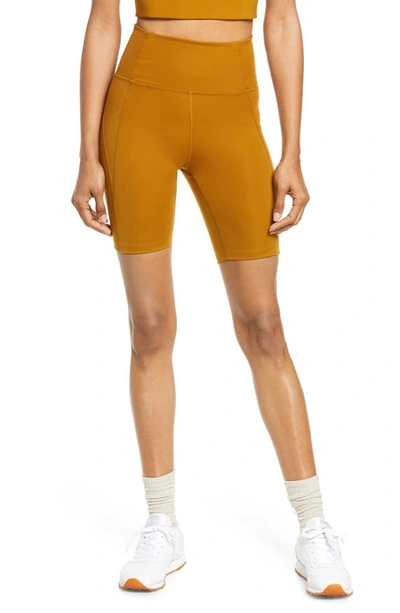 Girlfriend Collective Tan Rib High-rise Run Shorts In Saddle