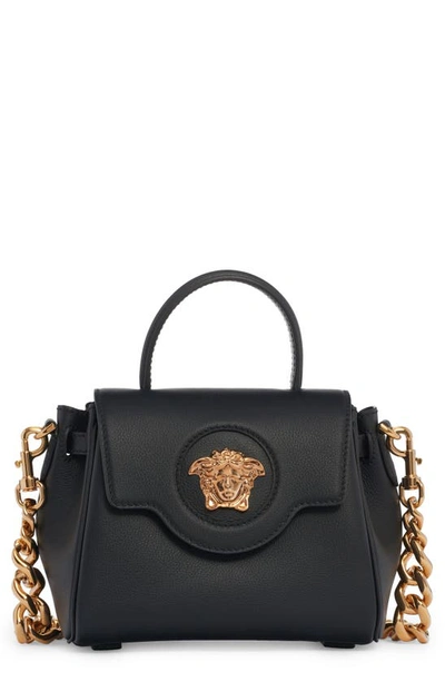 Versace Medusa Patent Leather Top Handle Bag In Black