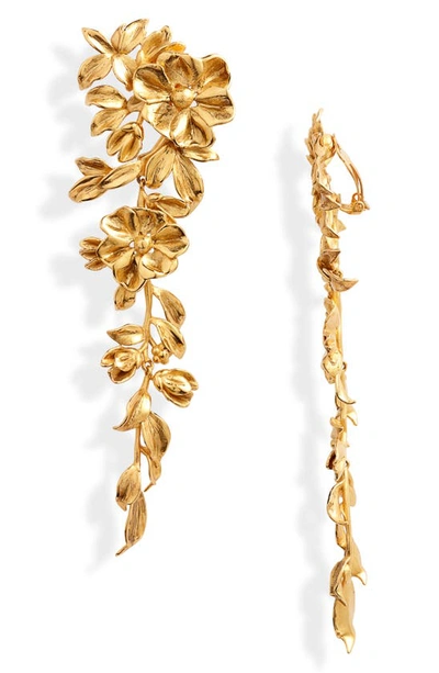 Saint Laurent Flower Statement Clip-on Earrings In Old Gold