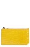 Saint Laurent Fragments Zip Croc Embossed Leather Card Case In Saffran