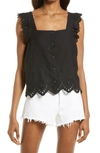 Madewell Eyelet Ruffle Strap Button-up Tank Top In True Black
