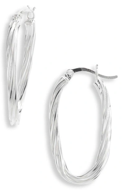 Argento Vivo Sterling Silver Oval Twist Hoop Earrings In Silver