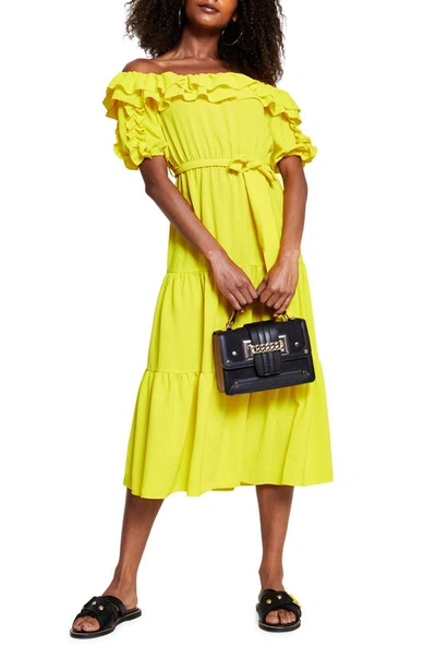 River Island Gigi Bardot Off The Shoulder Midi Dress In Yellow | ModeSens