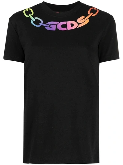 Gcds Chain Logo-print Cotton T-shirt In Black