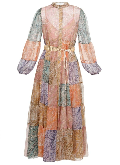 Zimmermann Zella Tiered Midi Dress In Multi