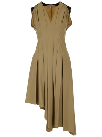 Loewe Taupe/black Pleated Asymmetric Dress In Green